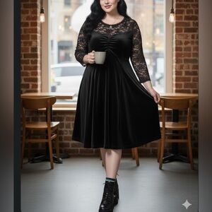 Torrid‎ Black Velvet Lace Trim Dress Size 3X